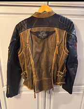 Harley-Davidson Women’s XL Brown/Black Motorcycle Jacket Zip Pockets Logo picture