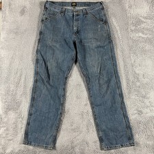 Vintage Lee Carpenter Loose Fit Mens 34x32 Blue Medium Wash Utility Jeans picture