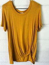 Cotton Bleu Yellow Twist Front Knit Short Sleeve T-Shirt Womens M Round Neck picture