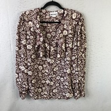 Vintate Feminine Top Womens L Brown Floral Ruffle V Neck Button Long Sleeve Boho picture