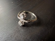 Antique Circa 1900s Handcrafted 18k White Gold Natural Diamond Decorated Ring picture