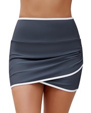 New, Swim Skirt, High Waisted Ruched Bikini Bottom with Brief M picture