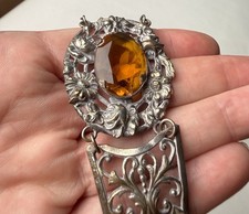 Antique Amber Glass Floral Filigree Panel Bracelet Art Deco 1920s 30s Style picture