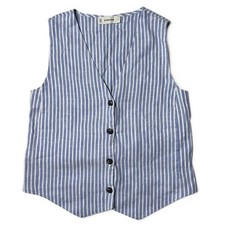 Everlane European Flax Linen Blend Vest Womens Size 0 Blue White Striped NWOT picture