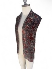 Vintage Velvet Burnout Floral Scarf Silk Blend Rose Pattern Devore Shawl Wrap picture
