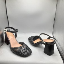 Seychelles Woven Leather Heeled Sandals Bali 8M Black A253 picture