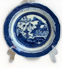 Antique 19th C Chinese Export Canton Blue & White Porcelain Plate 8.5