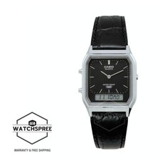 Casio Analog-Digital Dual Time Black Leather Strap Watch AQ-230EL-1A picture