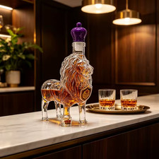 Lion Whiskey Glass Decanter Handmade Creative Bottle Purple Crown Stopper Decor picture