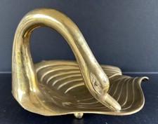 MCM Solid Brass Swan Figural Trinket Dish Vintage Mid Century Regency picture