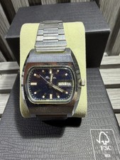 Vintage Raketa Soviet USSR Manual Wind Day-Date Blue Dial Men's Watch picture