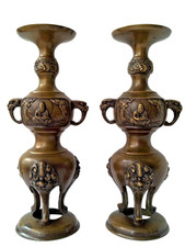 Antique Pair of Chinese Bronze Candlesticks picture
