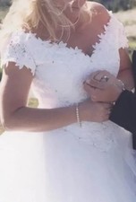 White Ball Gown Wedding Dress 6 Princess Off Shoulder Tulle Layers Vintage 90s picture