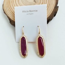 Alicia Bonnie Abigail Red Agate Drop Earrings Gold $58 Authentic picture
