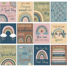 Nezyo 12 Pcs Rainbow Classroom Decor Boho Poster Elementary Bulletin Board Decor picture