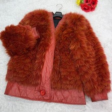 FOXEY Rare Blue Fox Real Fur Leather Coat Jacket Womens One Size Authentic picture