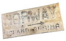 Antique Folk Art Painted Wooden Directional Sign NORWAY Poland Spring Maine picture