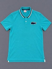 Lacoste LIVE Men’s Polo Shirt Turquoise Blue Striped Collar Size S picture