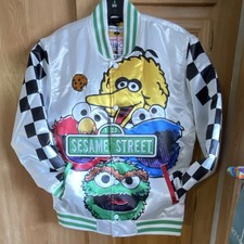 Headgear Classics Sesame Street Graphic Print Bomber Jacket White/Green Youth XL picture