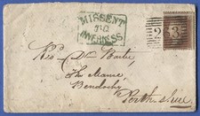 GB QV 1855 Scotland cover, three Green cancels 