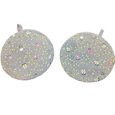 Vintage MCM Pot Holder Hot Pads Floral Handmade Circular Set 2 picture