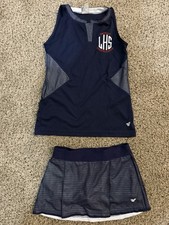 Varsity Spirit LHS Cheerleading Uniform Top Skirt Navy White Red Patriots EUC  picture