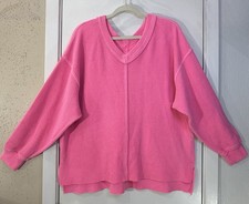 Aerie Wonder Textured Vneck Sweatshirt Sz L Neon Pink Oversized Cozy Comfort picture