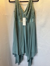 NWT Ever-Pretty Deep V-Neck Lace Chiffon Asymmetrical Handkerchief Dress 12 2X picture