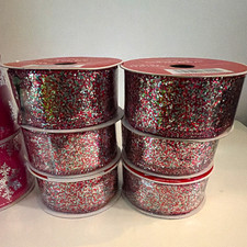 Pink Wire-Edged Ribbon Lot 10 Rolls 2.5in & 1.5 in picture