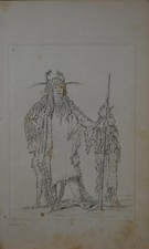 Antique 1840's Native American Engraving Art Portrait American History picture