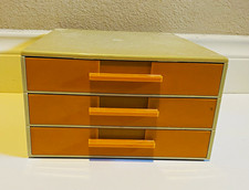Vintage 1970s Stackable Hard Plastic 3-Tier Office Drawers Beige & Orange picture