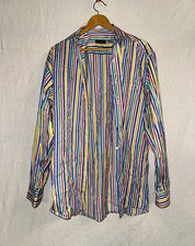 Vintage St. Croix Men’s L Rainbow Stripe Cotton Button Down Shirt Made Italy picture