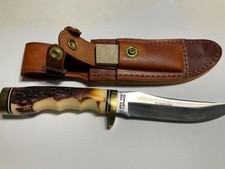 SCHRADE UNCLE HENRY 153UH GOLDEN SPIKE VINTAGE NEVER USED: KNIFE, SHEATH, STONE picture
