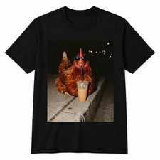 Funny Chicken Drinking Iced Coffee T-Shirt Backyard Chicken Lover Farmer Tee picture