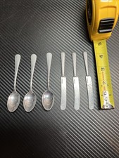 Vtg German Mini Toy Metal Silverware Set 4” Play Kitchen Utensils picture