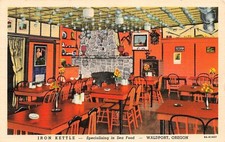 Waldport Oregon Iron Kettle Sea Food Restaurant Interior Vtg Postcard G25 picture
