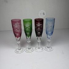 Ajka Marsala Colored Cut Crystal Champagne Flutes Set of 4 Hungary GrapesF-13 picture