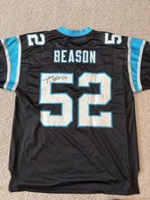 Reebok Authentic Carolina Panthers #52 Jon Beason Signed Football Jersey size 50 picture