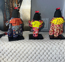 Set of 3 Japanese Kimono Dolls w/ Display Bases & Individual Boxes picture