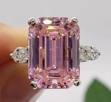 6.42 Ct Certified Emerald Cut Natural Pink Diamond Ring VVS1 White Gold Finish picture