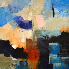 Large original abstract art painting. Blue, sage green, red, brown, turquoise. picture