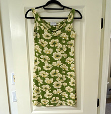 Reformation Green/White Floral Cowl Neck Sleeveless Knit Slip Dress Small picture