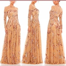 NEW Mac Duggal [18] 5217 Long Sleeve Embellished Illusion Gown in Carmel $798 picture