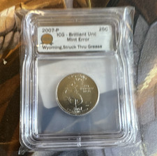 2007-P Wyoming State Quarter 25C ICG Slab Struck Thru Grease Error UNC picture