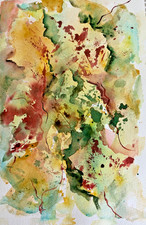 Original abstract watercolor leaf print painting signed by artist, OOAK picture
