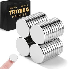 Trymag 20x3mm Small Neodymium Magnets 40 Pcs Strong Rare Earth Magnets Round picture