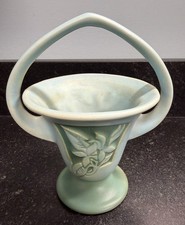 Vintage Roseville Pottery Silhouette Aqua Blue Basket Vase 708-6 Mid Century MCM picture