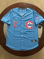 sNWT Nico Hoerner Cubs Men's Large Light Blue Home Jersey Stitched #2 picture