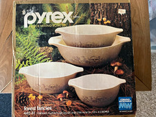 Pyrex 4pc Mixing Bowl Set Forest Fancies 440-61 Beige Oven Safe never opened picture
