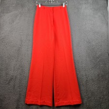 Vintage Bell Bottom Cuffed 1970s Polyester Knit Pants 26x31 Red Disco Rockabilly picture